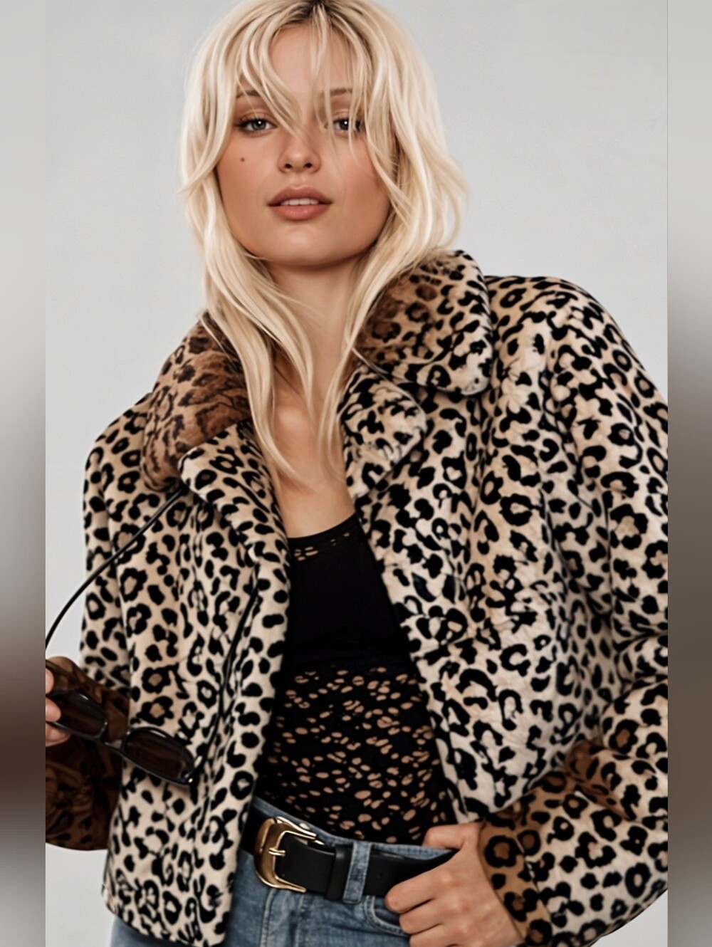 CAbi Tan and Brown Crop Animal Print Blazer Jacket